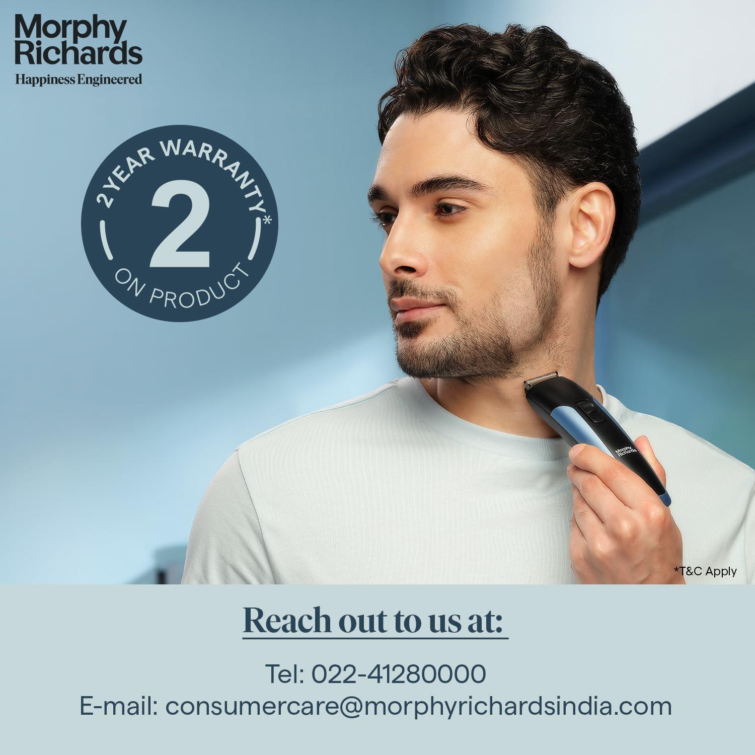 Morphy Richards Morphy Richards Astonx Bt1110 Beard Trimmer Men|9 Settings Single Comb| Reachargable Men Trimmer|Removable & Washable Blades| 2-Yr Warranty |Travel Friendly Beard Trimmer|Metallic Blue & Black