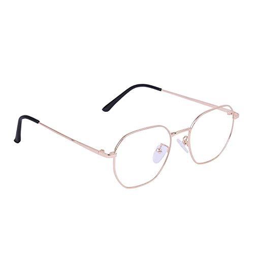 Roshfort Roshfort Unisex Spectacles Frame Hexagon Size Stander Premium Blue Cut Zero Power Navigator with Anti-glare for Eye Protection from UV by Computer Tablet Laptop Mobile (Gold)