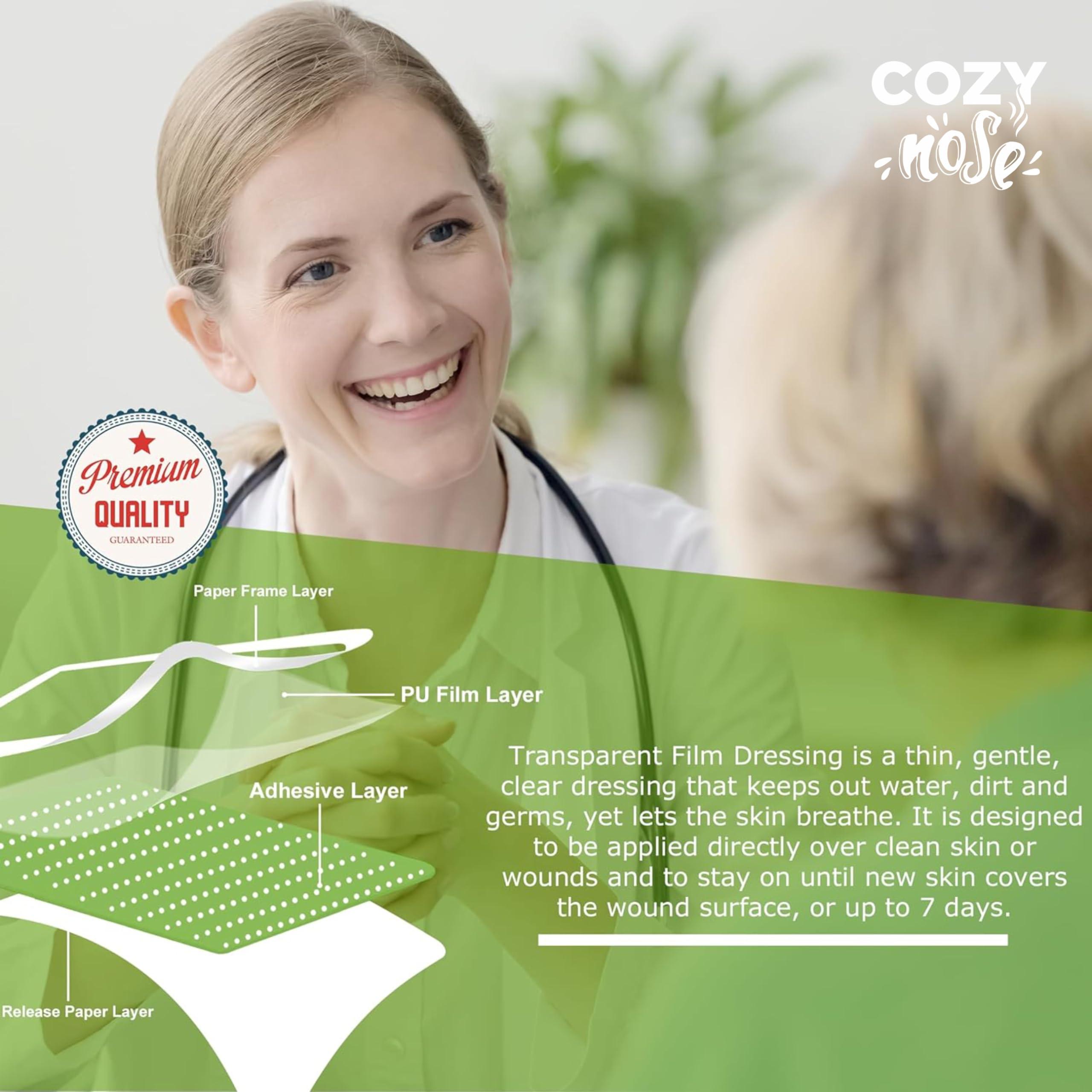 COZY nose COZY nose - Transparent Film Dressing 5 Packs, Waterproof Wound Cover Bandage, Post Surgical Shower or Tattoo Aftercare Bandage, IV Shield, Adhesive Patches (2.3\" x 2.75\")