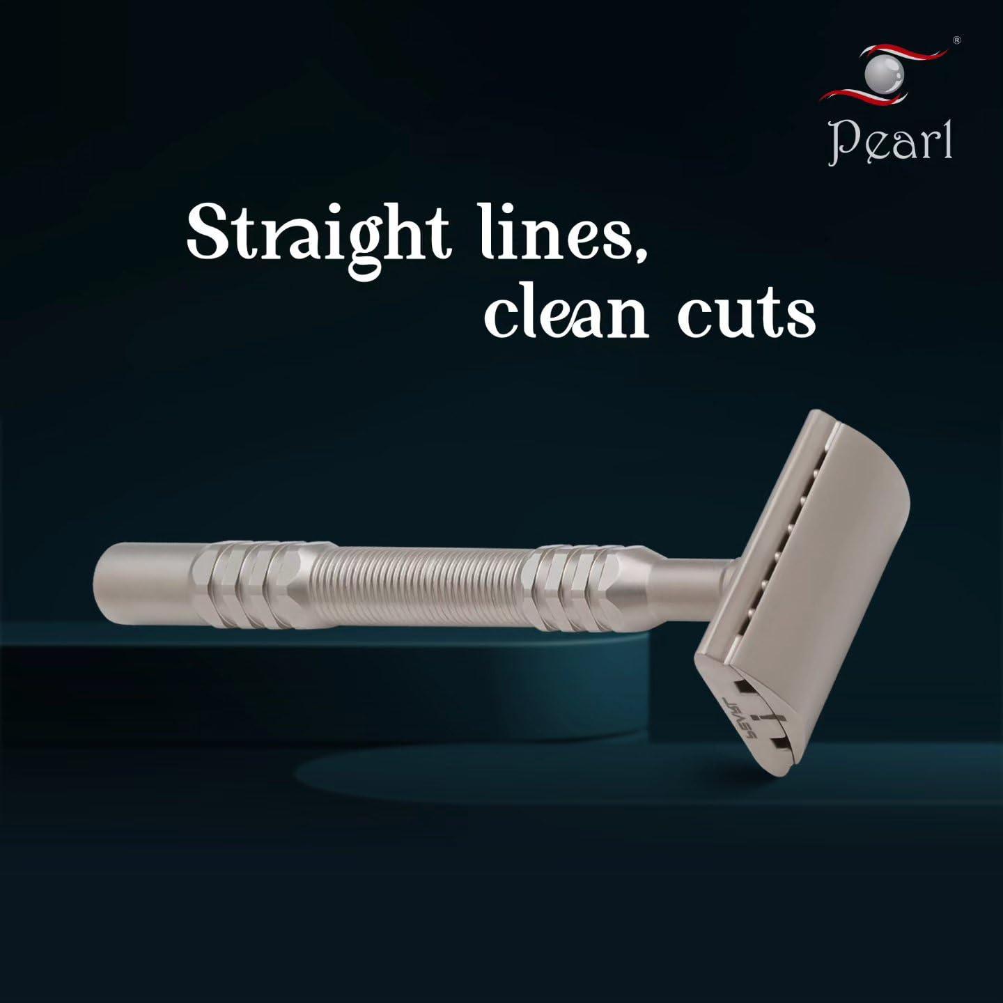 PEARL Premium Pearl Shaving Double Edge Safety Razor for Men- Semi Slant Stainless Steel | Efficient & Gentle Shave for Thick, Wiry Hair Sensitive Skin | L-65 Semi Slant DE Razor | Republic Day Deal