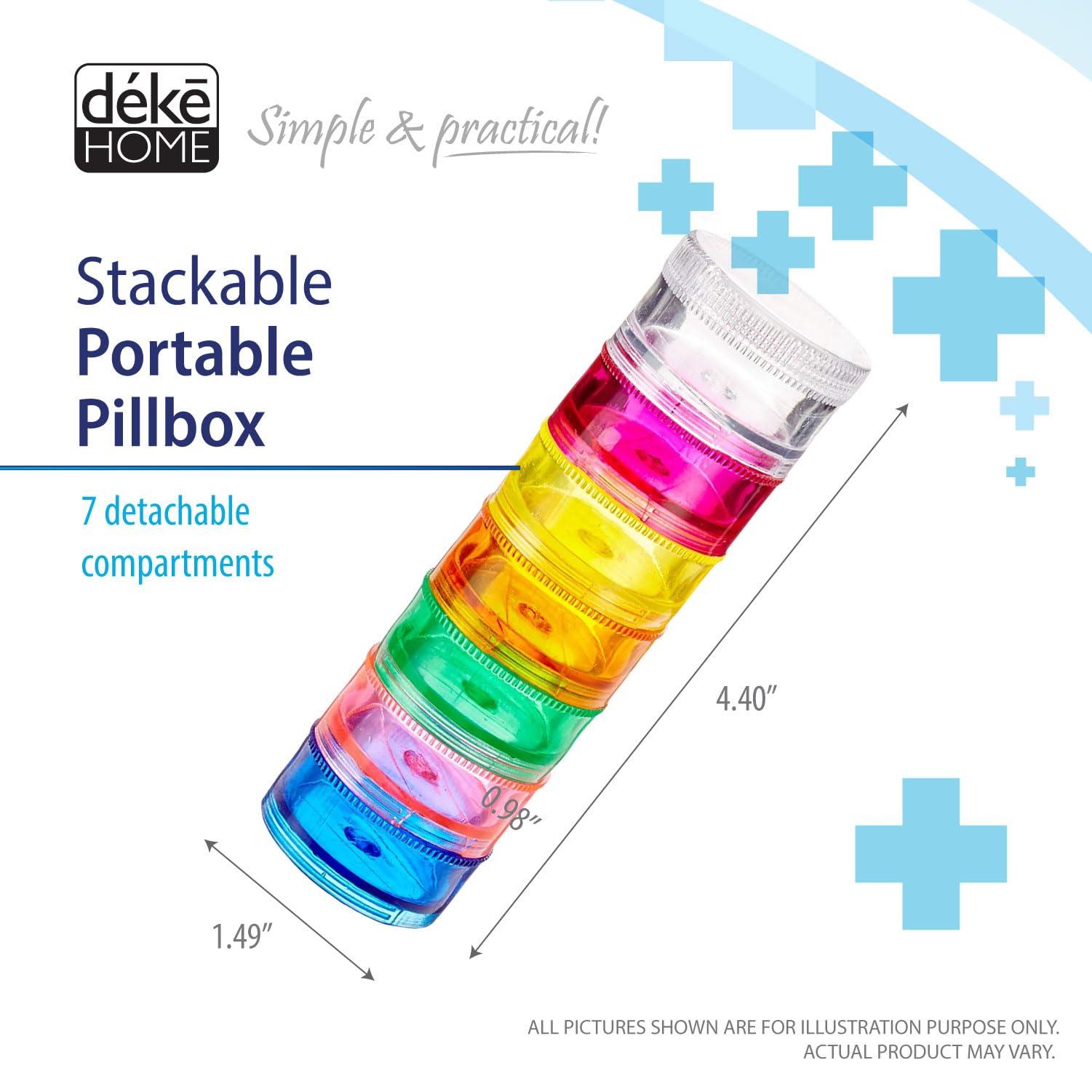 Deke Home 2 Pack Rainbow 7 Day Stackable Pill Organizer case Tower Box Medicine Planner Small case (Seven Day Weekly Travel Container) Medication, Vitamin Holder Organizer Pillbox Dispenser. Daily Organizers
