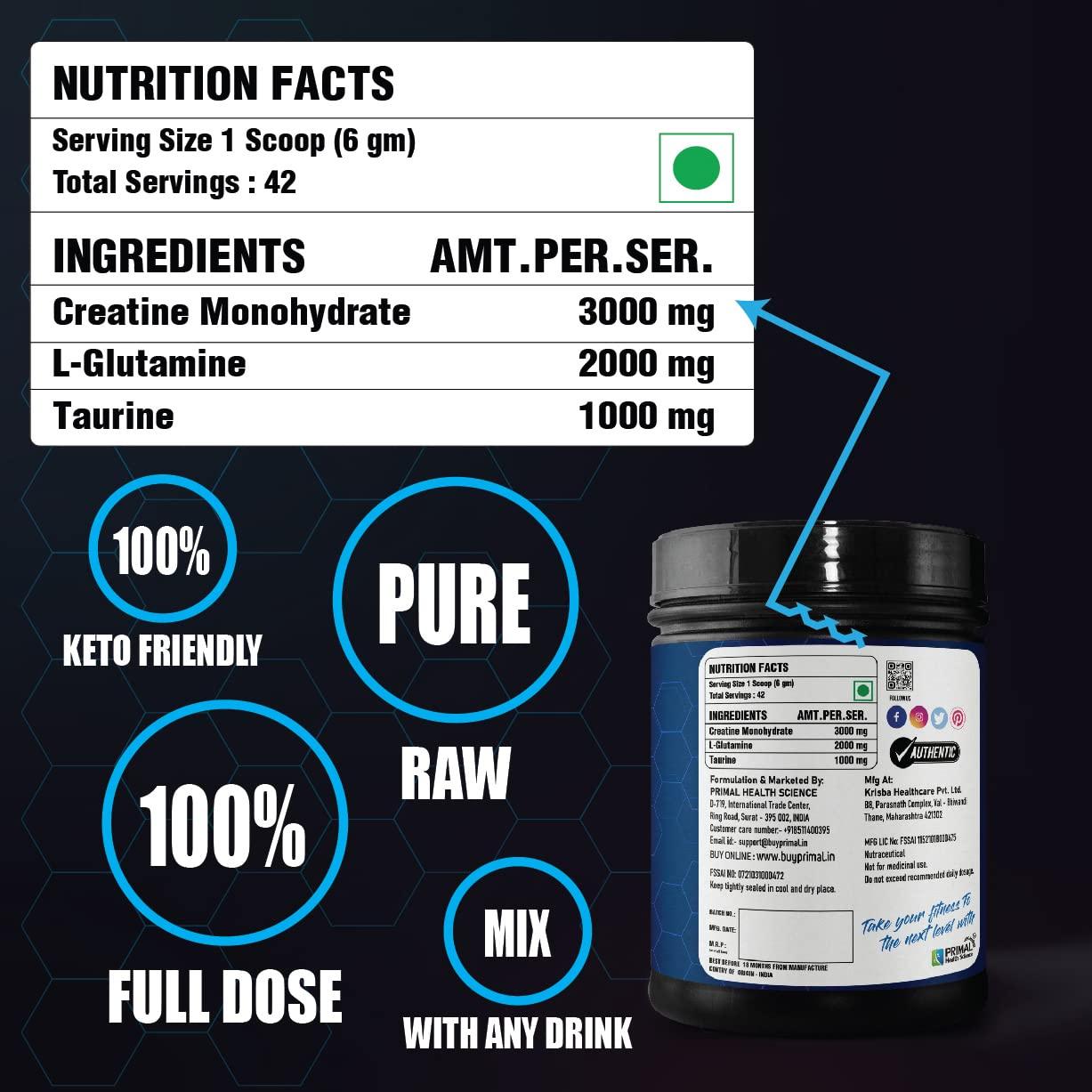 Primal Health Science - Add Goodness Raw CGT Pro Formula Blend Of Creatine Glutamine & Taurine 84 Servings | Faster Muscle Recovery | Reduce Fatigue | Best Pre Post Intra Workout (Pack of 2)