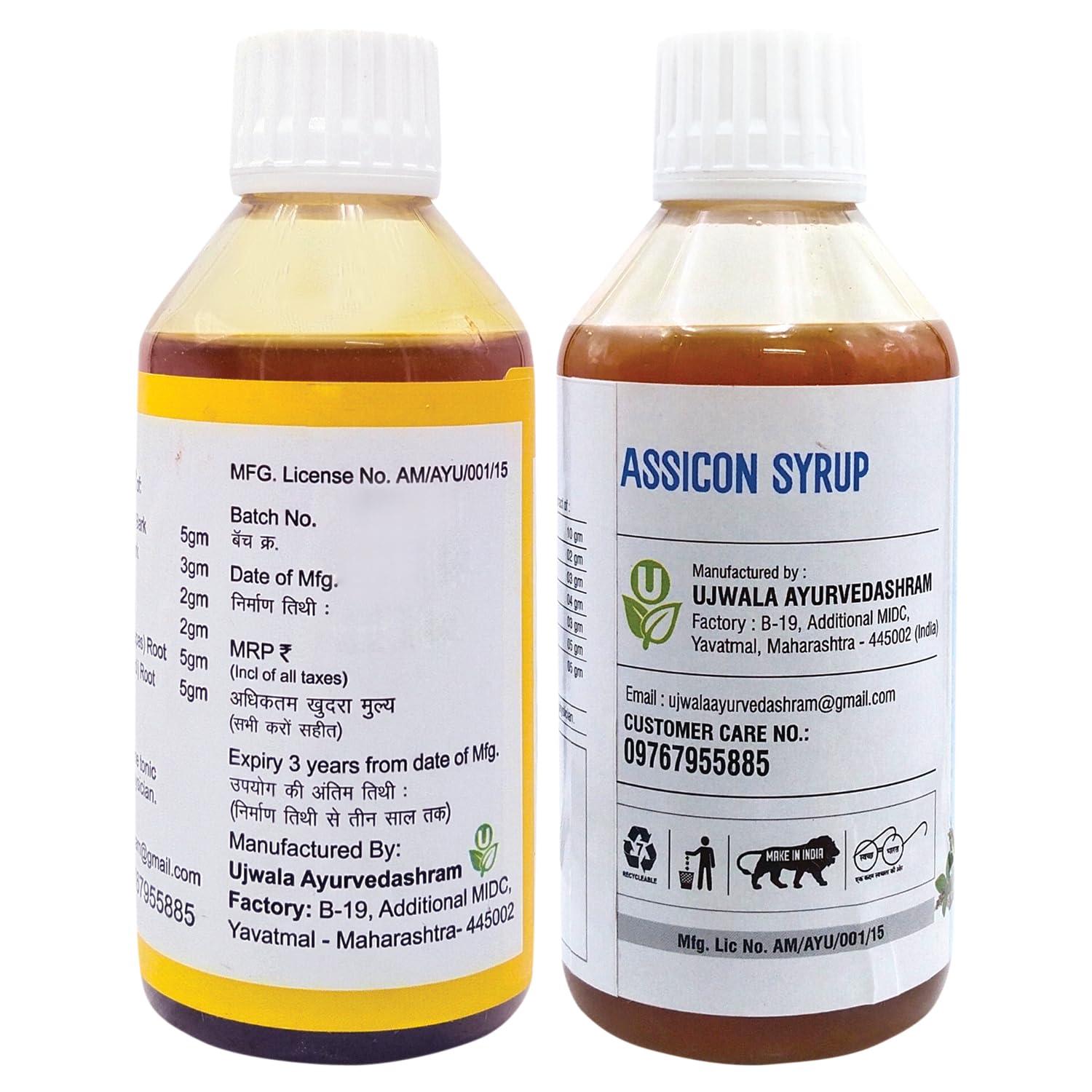 Ujwala Ayurvedashram Whitocon and Assicon Syrup combi kit For Leucorrhoea, PCOS, PCOD and Irregular period