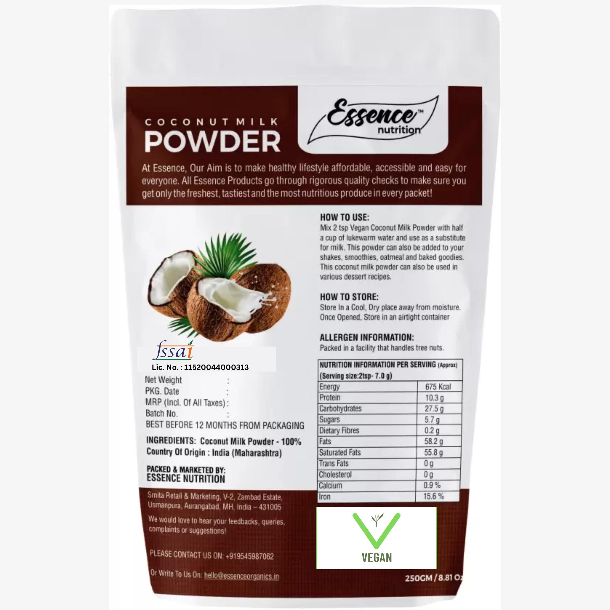 Essence Nutrition Essence Nutrition Vegan Coconut Milk Powder (250 Grams) - Plant Based Milk Powder - Vegan & Natural