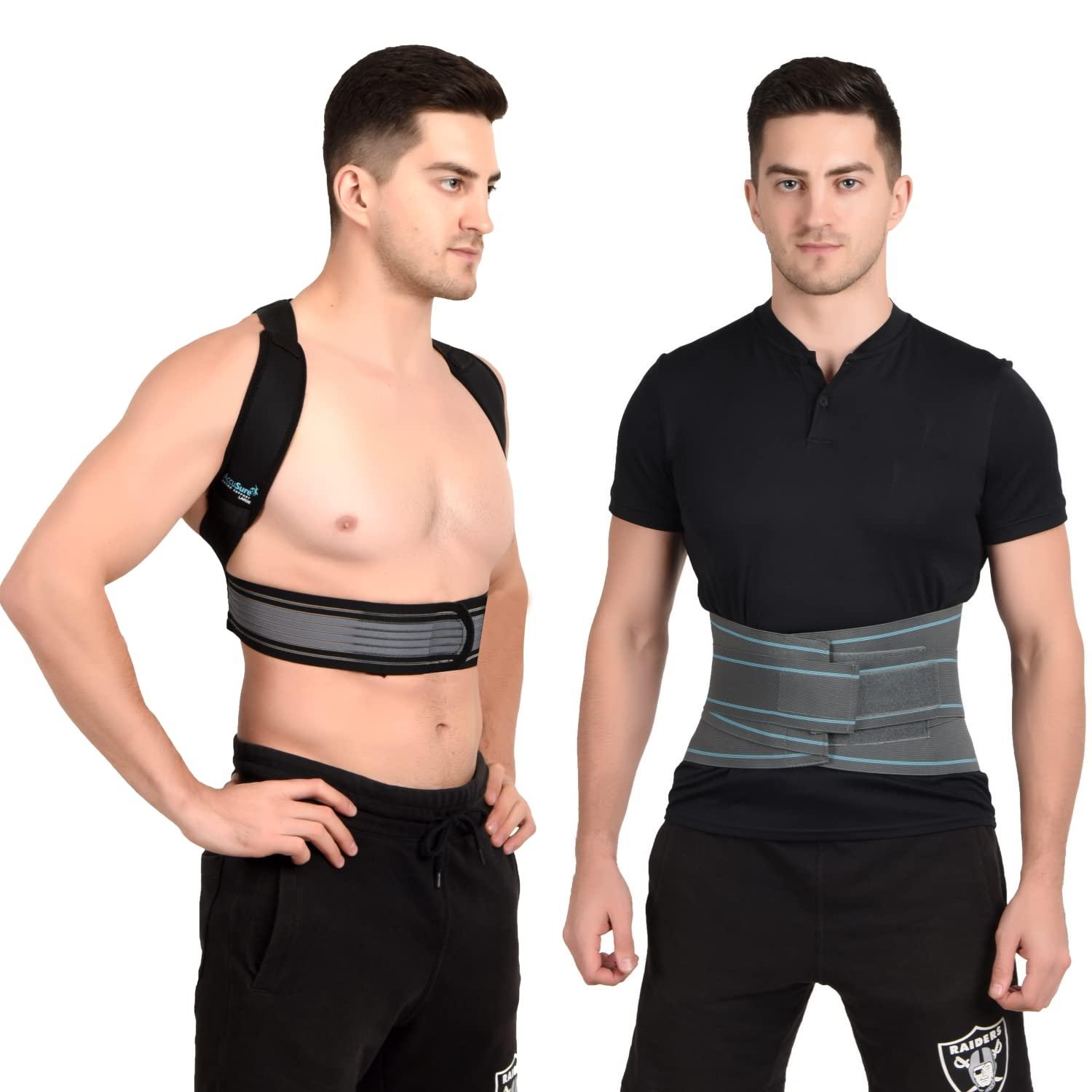 AccuSure AccuSure Posture Corrector Belt For Back & Shoulder, Backbone Support Belt Comes Lumbo Support Belt Lumbo Sacral Back Support For Men & Women-L