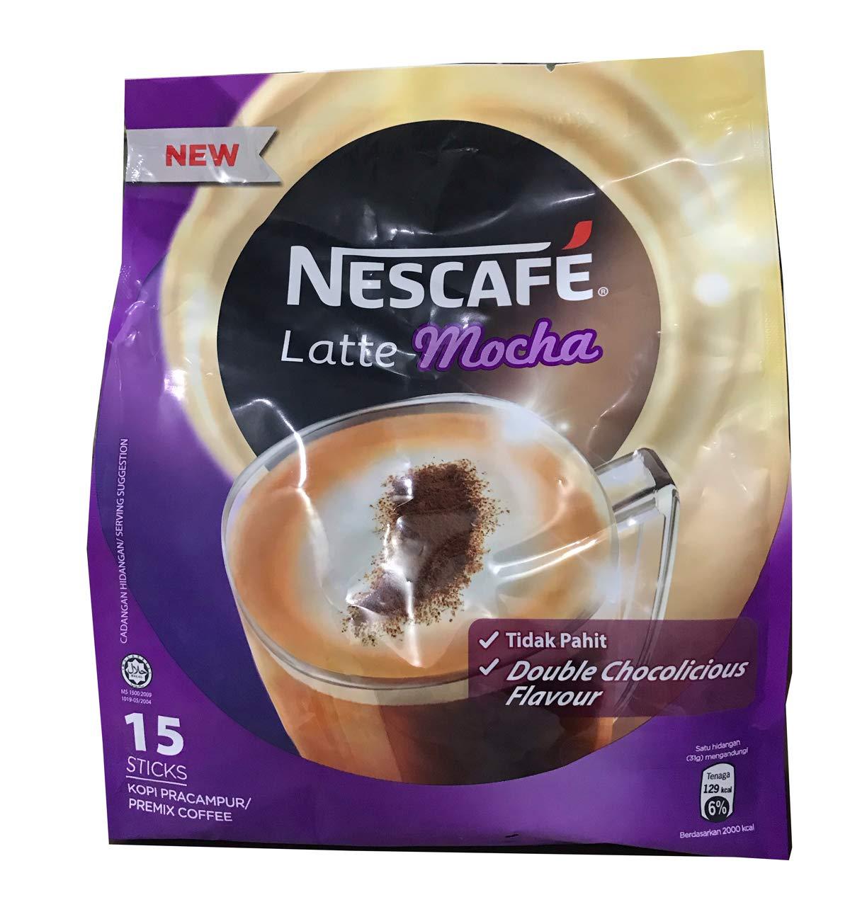 Nestle Nestle Nescafe 3 in 1 Mocha Coffee Latte - Instant Coffee Packets - Single Serve Flavored Coffee Mix (15 Sticks)