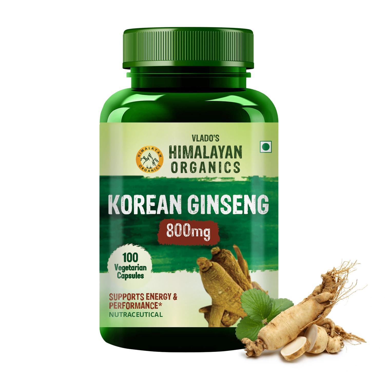 HIMALAYAN ORGANICS Vlado's Himalayan Organics Korean Red Panax Ginseng Capsules - 800 MG I Extra Strength for Energy, Focus, Endurance Performance, Vitality & Immune Support I Memory and Mental Performanc Enhancer I Stamina Booster I Korean Red Ginseng Root Extract - 1