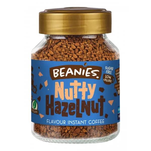 BEANIES BEANIES Flavoured Instant Coffee Powder - NUTTY HAZELNUT Hot & Cold Coffee Makes 25 Cups 100% Arabica Light Roasted Coffee Sugar Free 50g. Bottle (Nutty Hazelnut)