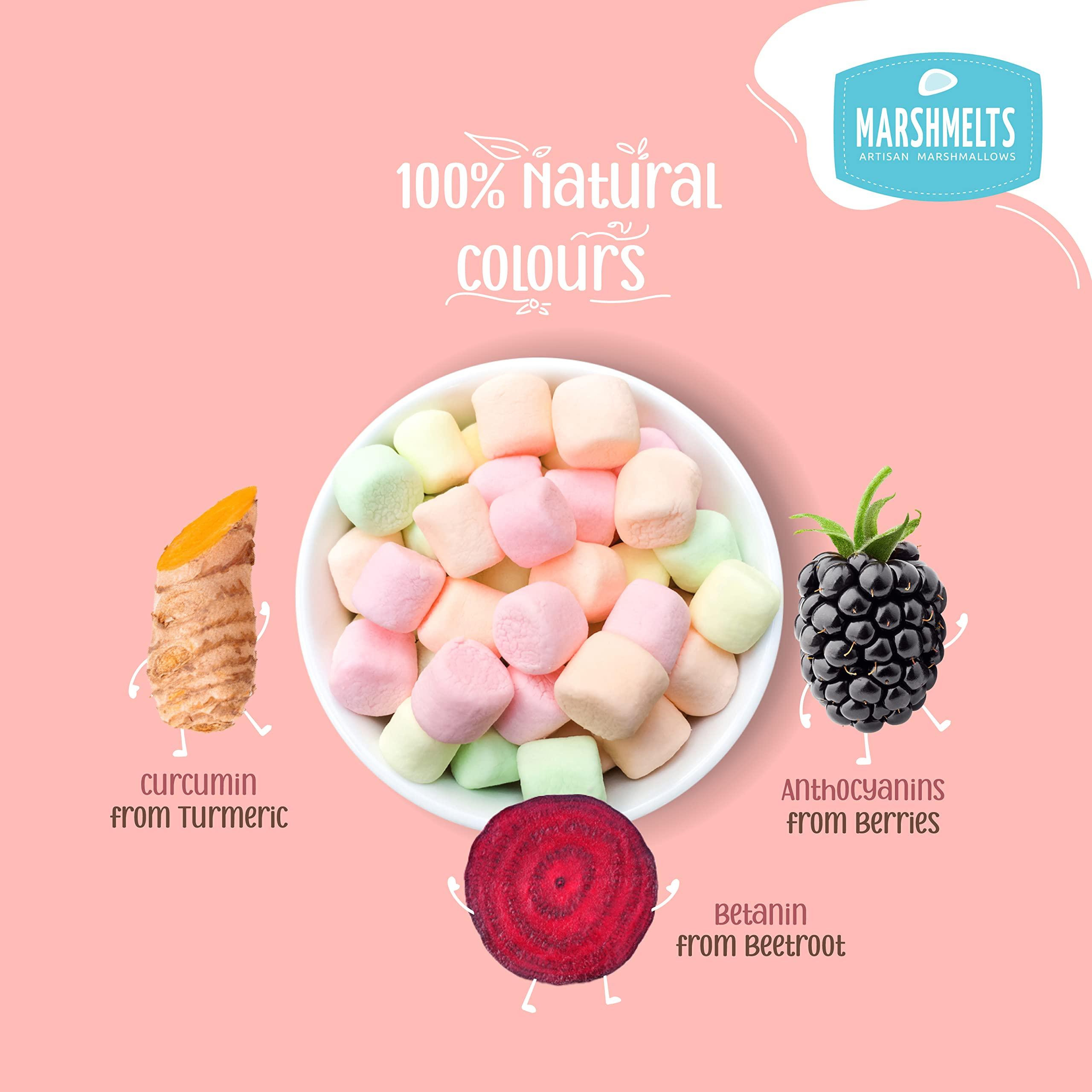 MARSHMELTS GOURMET MARSHMALLOWS Marshmelts Vegan Marshmallows Candy - 175 gm| 100% Vegan | Mini Marshmallow | Candy for Kids | Assorted Fruit Flavor | No Added & Preservatives | Trans Fat & Gluten-Free | Genuine 100% Vegetarian