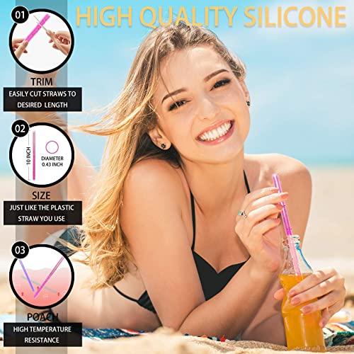 HT-INTL Reusable Silicone Drinking Straws, 12 Pcs Eco Friendly Silicone Straws 2 cleaning Brushes,for 30oz and 20oz Tumblers, Rtic,Yeti, Ozark, (Two-tone Dot, 10 inches)