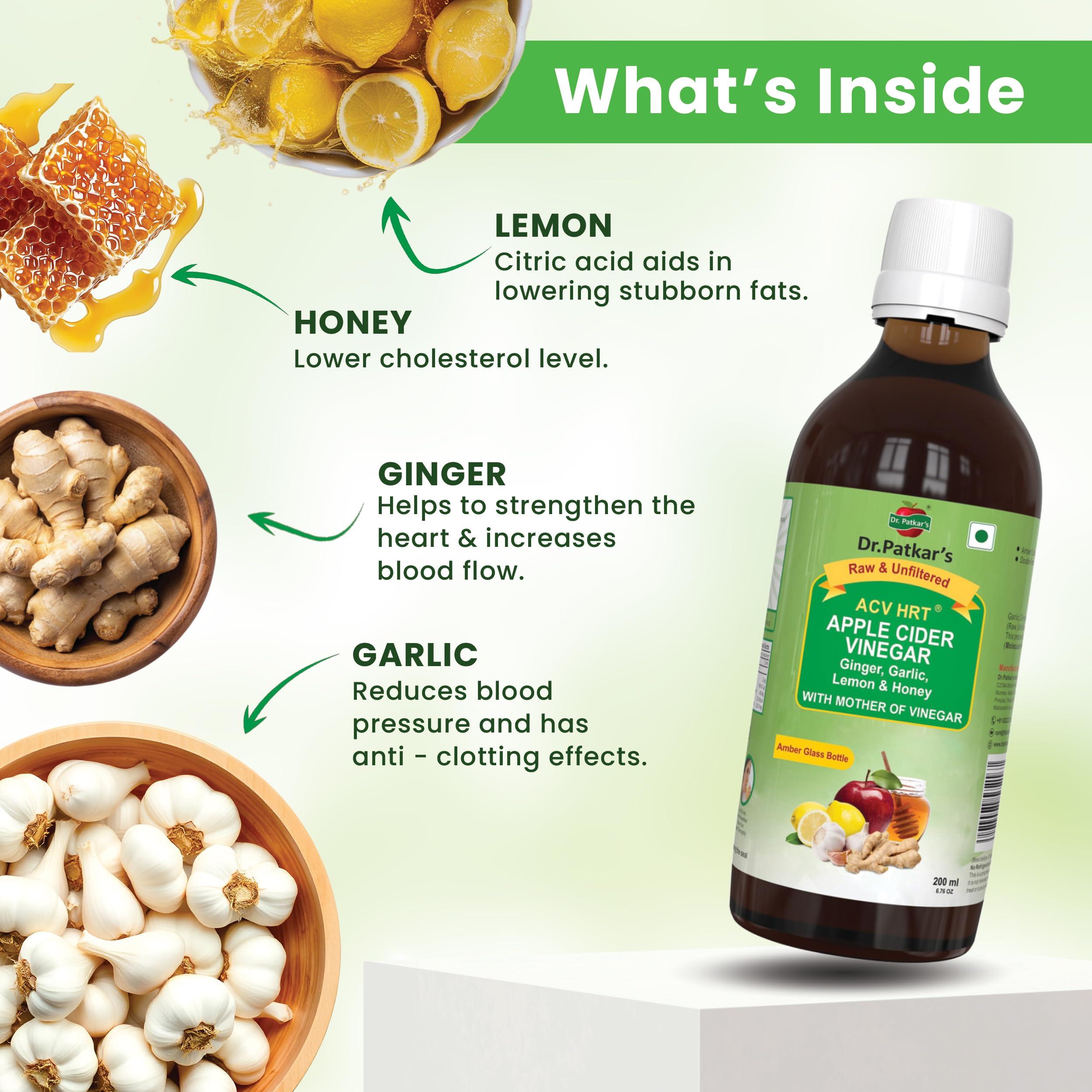 Dr. Patkar's Dr. Patkar's Apple Cider Vinegar with Ginger, Garlic, Lemon & Honey | Unfiltered & Undiluted (With Mother) 200ml