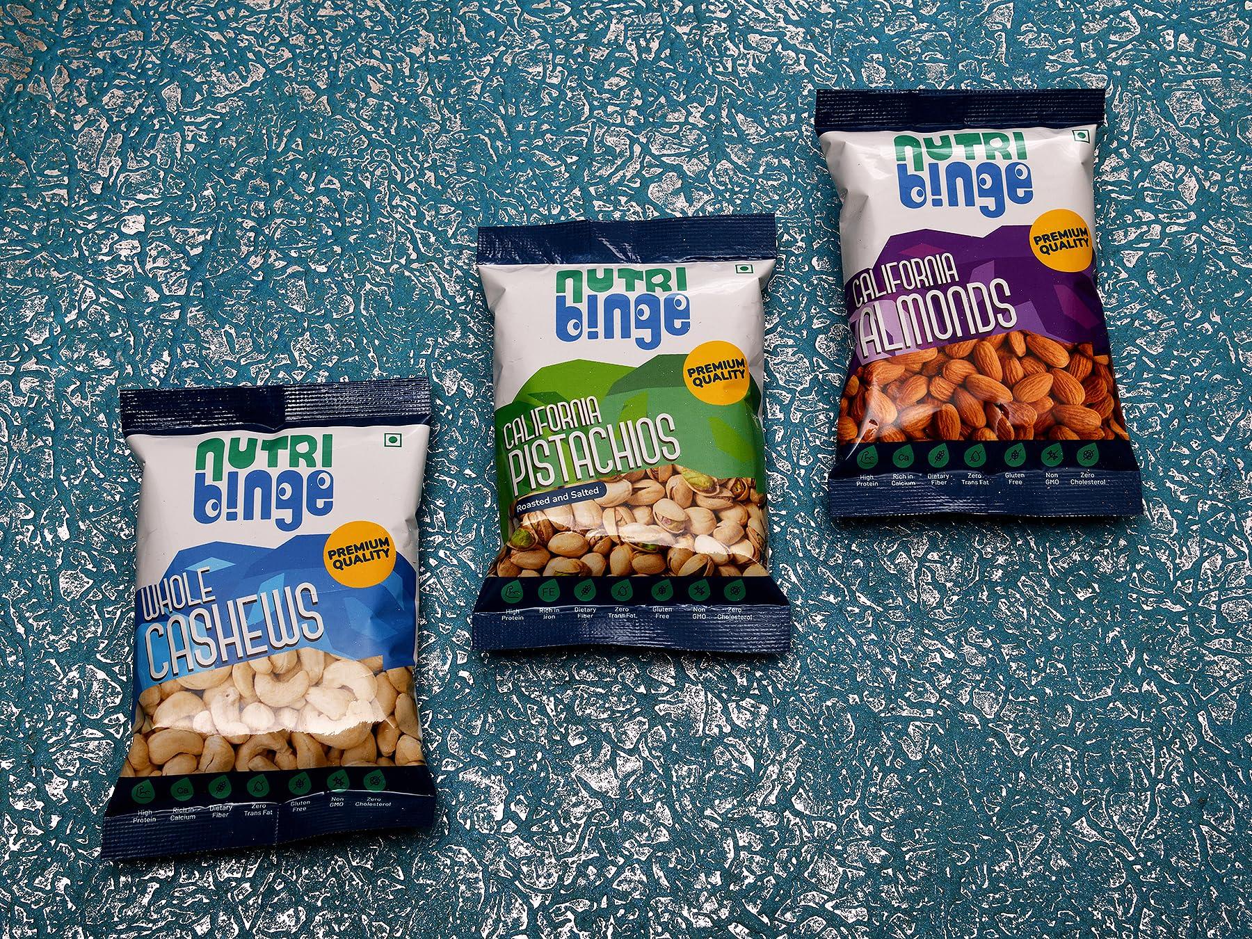 Nutri Binge Nutri Binge Premium Dry Fruit Gift Box (165 g), Perfect festive Gift Pack for family, loved ones & Corporate Gifts | California Almonds, Whole Cashews & Afghani Seedless Black Raisins |