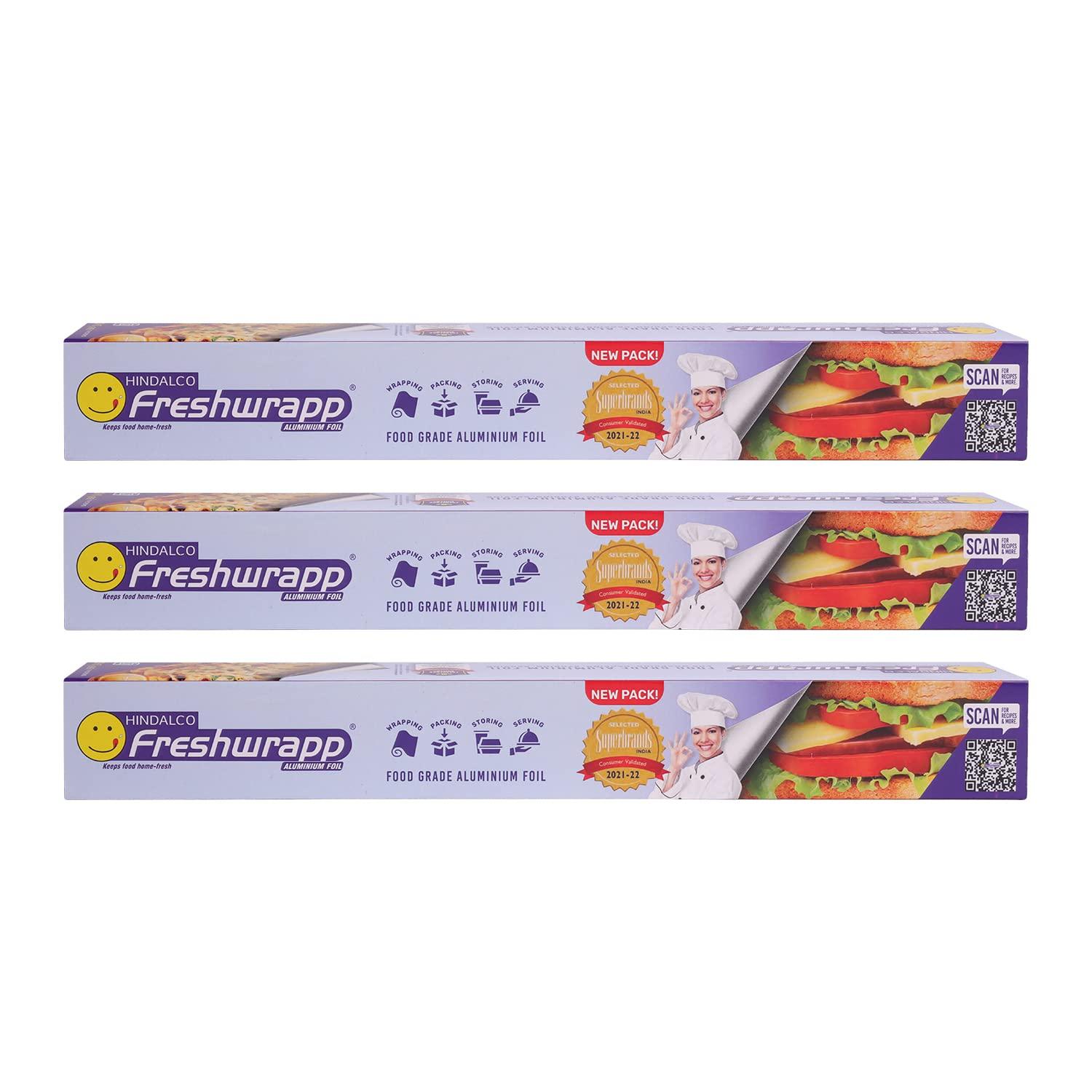 HINDALCO HINDALCO Eco-Friendly Freshwrapp Aluminium Foil/Aluminium Foil Paper/foil Paper for Kitchen/Disposable/Food Parcel/Fresh Food/33 Gm and 50% Extra Free Inside_Silver-Combo Pack of 3 (3317003)