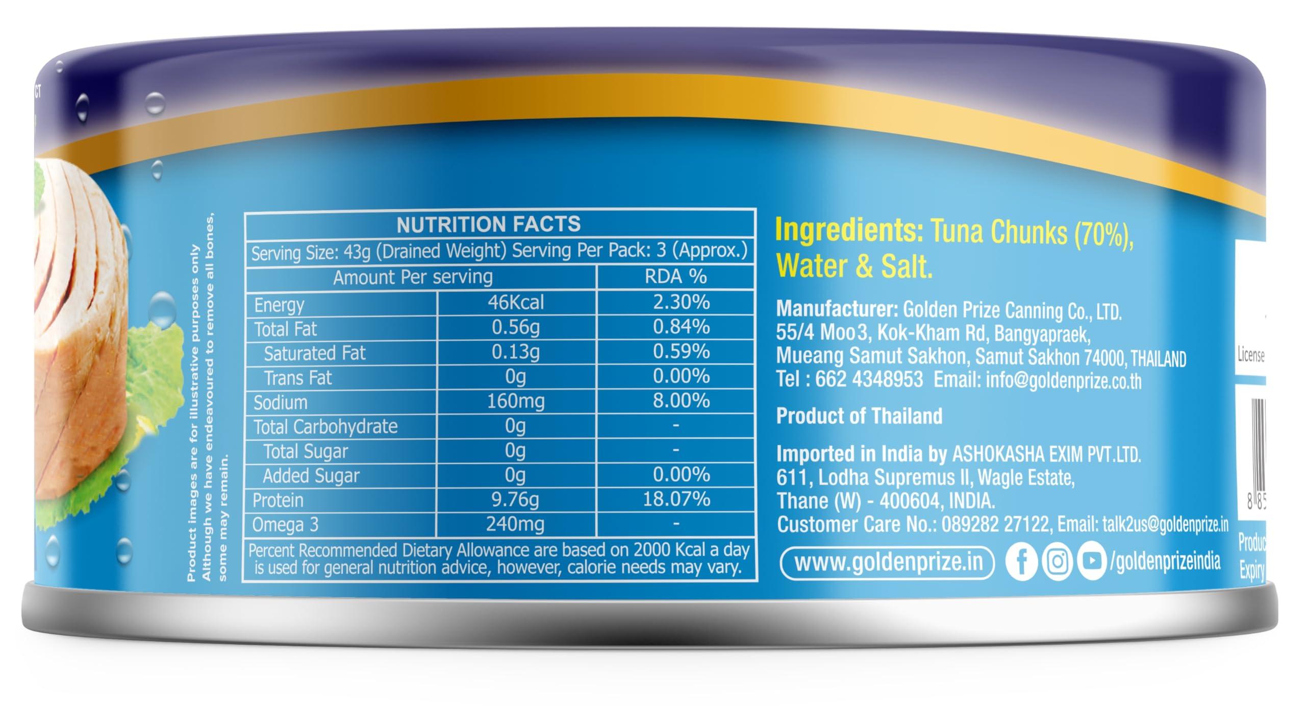 Golden Prize Golden Prize Canned Tuna Chunks in Spring Water, 185g(Pack of 2)