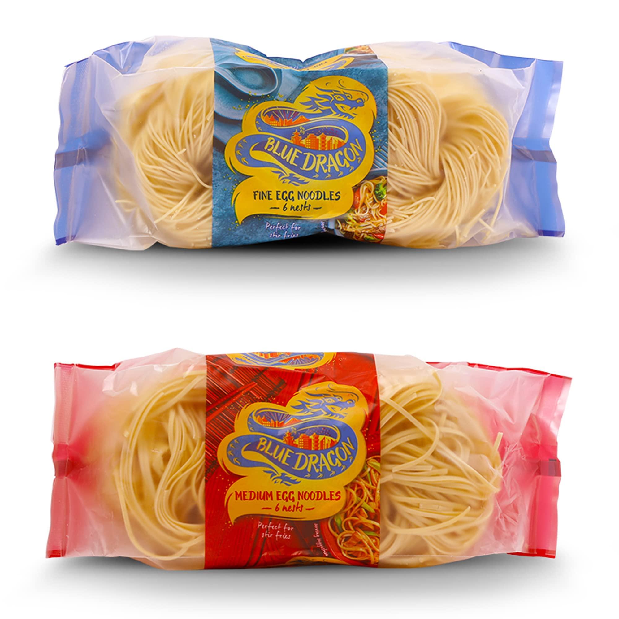 Blue Dragon Blue Dragon Egg Noodle Medium - 300g & Egg Noodle Fine - 300g | No Preservative & Artificial Colors | Eggs, Wheat, Soya Wheat, Peanuts And Nut | Noodles Packet (Combo of 2)