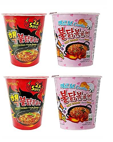 Sam Yang Sam Yang 2X Spicy & Carbo Buldak Hot Chicken Flavour Raman Cup Noodles, 70Mg X Pack Of 4 (Imported)