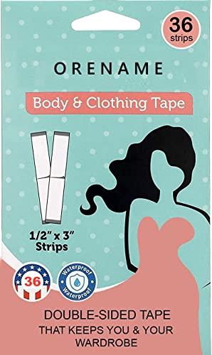 ORENAME Women Fashion Tape for Clothes, Double Stick Strips – 36 Strips | Clothing & Body, Strong and Clear Tape for All Skin Tones and Fabric, Waterproof & Sweat proof, Bra Tape Strips (108 Pcs)