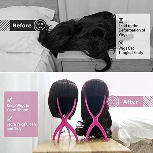Dreamlover 14.2, Hot Pink: Dreamlover 3 Pack Short Wig Stands For Wigs, 14.2 Inches Portable Collapsible Wig Dryer, Durable Wig Holder, Travel Wig Stands (Hot Pink)