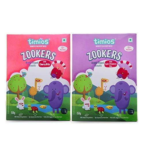 Timios Timios Zookers Mix Flavours | Kids Snacks | Baby Snacks for 12+ Months | Nutritious & 100% Natural Animal Shaped Biscuit | Pack of 2