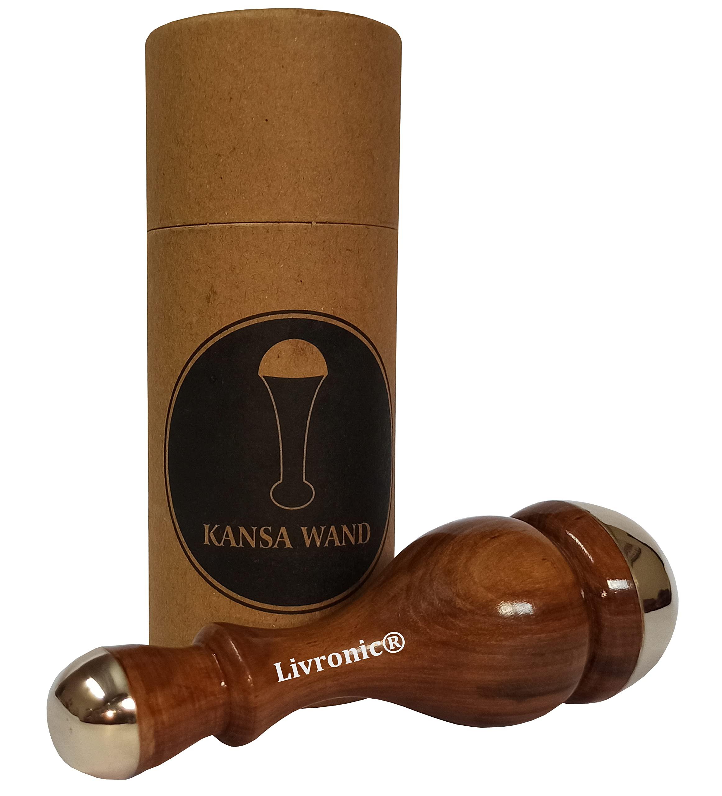 Livronic Livronic Kansa Wand (4.5 CM) Face Detox Bronze Wand Body and Foot Massager With Wooden Handle For Detoxification And Deep Relaxation (Small & Mini)