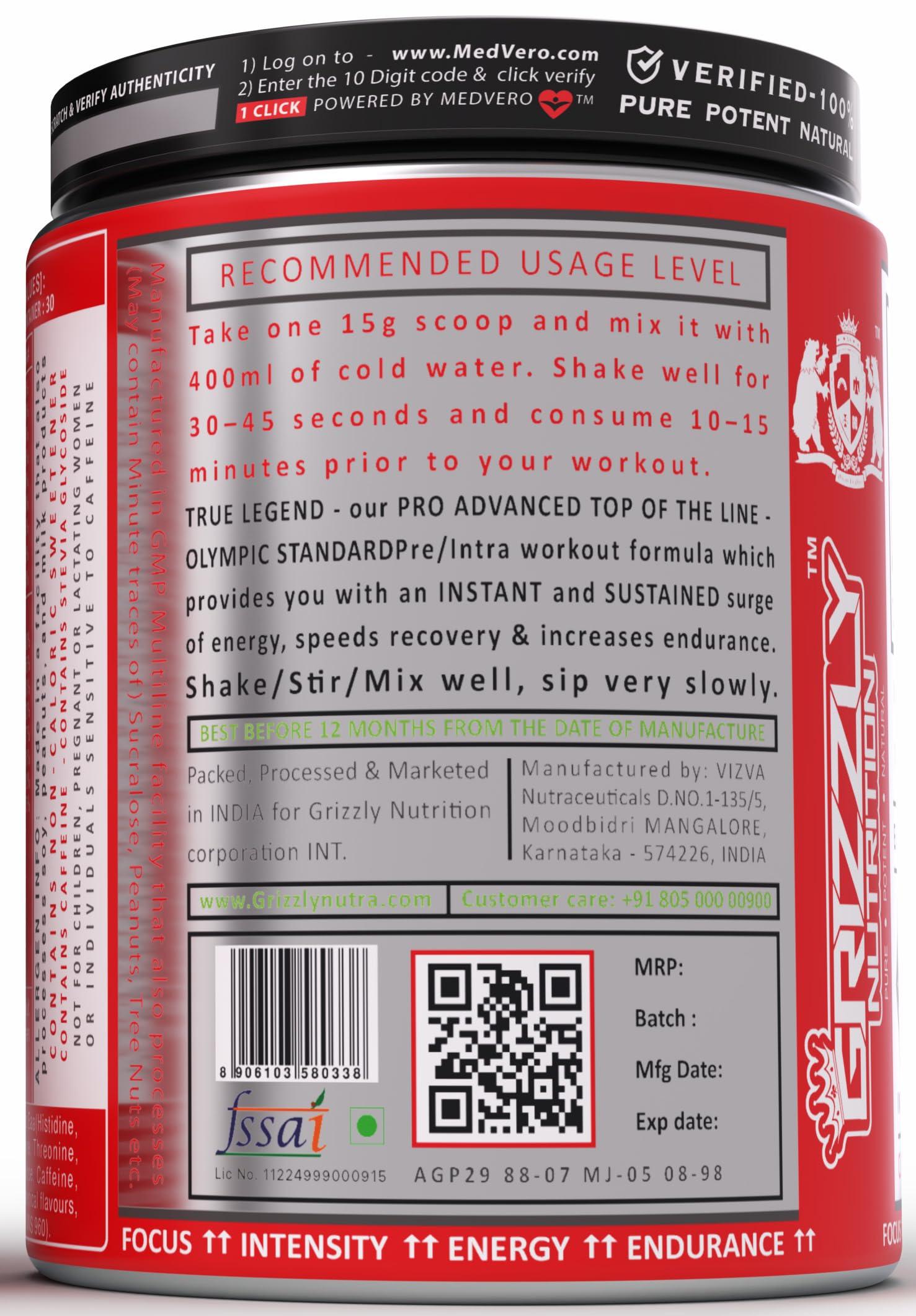 Grizzly Nutrition Grizzly Nutrition ,True Legend-Olympian Standard,Dualstage Pre Workout +Eaa Intra Workout-V2 Genesis 900Gram,32+ Performance Boosters (Lime+Kiwi-Dual Pack),Energy+ Prebooster 75 Serv,Powder