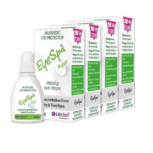 Eyespa EyeSpa Ayur - Ayurvedic Eye Drop | Relieves Dryness, Redness, Itching, Cooling | daily-use Eye Drop with Triphala, Rose water, Bhringaraj, Honey | 10ML (Pack of 4)