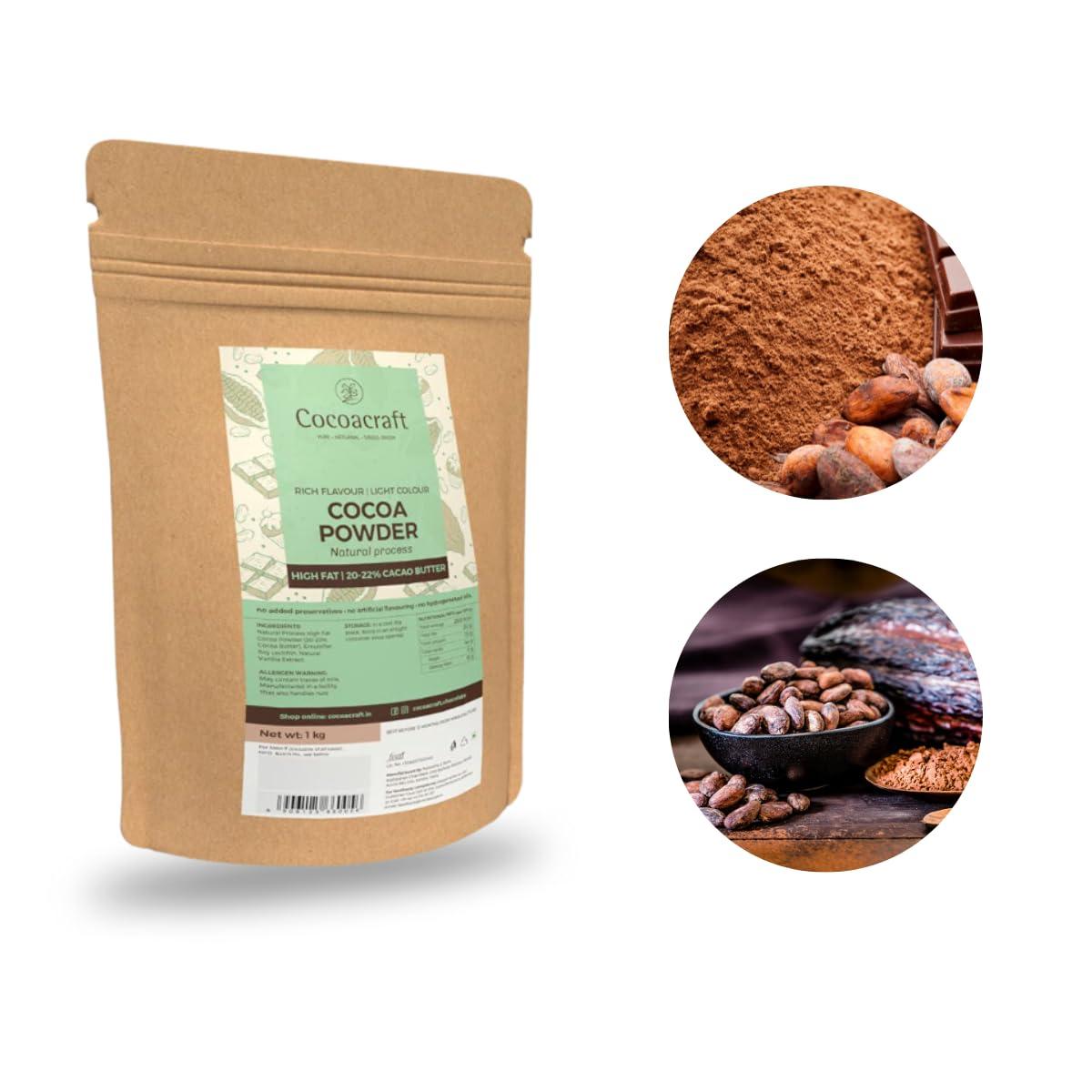 COCOACRAFT Cocoacraft Dark Cocoa Powder with 20% Cacao Butter (1KG) 100% Dutch Process | Handmade Artisanal Cocoa Powder from Kerala | Used in Baking, cooking, etc. (Natural Process, 1 Kg)