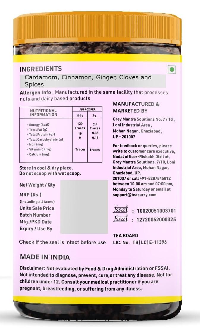 TEACURRY TEACURRY Amruttulya Chai (200 Grams, 100 Cups) - Amruttulya Tea for Energy and Digestion - 100% Natural Tea with Real Spices | Refreshing & Tasteful Flavor Amruttulya Masala Chai Tea