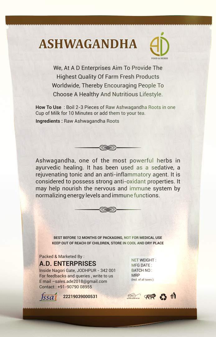 A D FOOD AND HERBS A D Food & Herbs Organic Ashwagandha/Withania Somnifera/Indian Ginseng Roots (1 Kg)