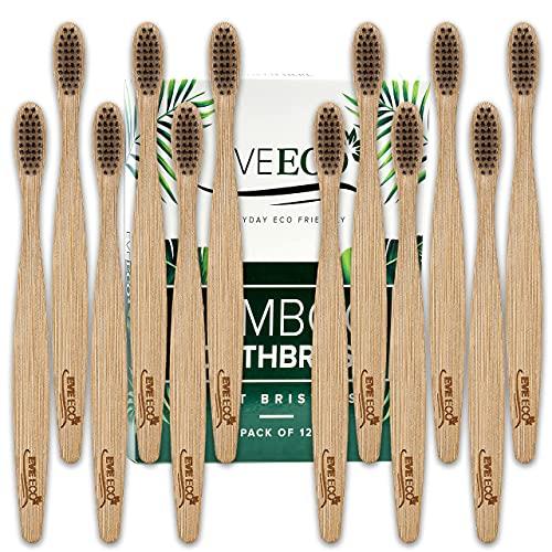 EveEco 12 Pack I Bamboo Toothbrush I Soft Bristles Best For Sensitive Gums I Charcoal I Vegan I Natural Wood I BPA Fee I Recyclable I Compostable I Biodegradable | Environmentally Friendly | By EveEco
