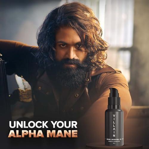 VILLAIN VILLAIN Beard Grow-Pro Oil, 30 Ml For Faster Beard Growth And Thicker Beard, Non Sticky, Best Beard Oil, Nourishes & Strengthens Uneven Patchy Beard & Moustache, Pack of 1