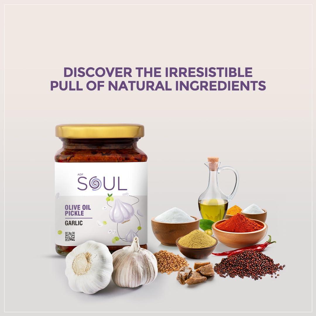 ADF Soul Soul Pickle In Olive Oil Combo Pack of 2 (Mango Pickle 265 GM + Garlic Pickle 275 GM)