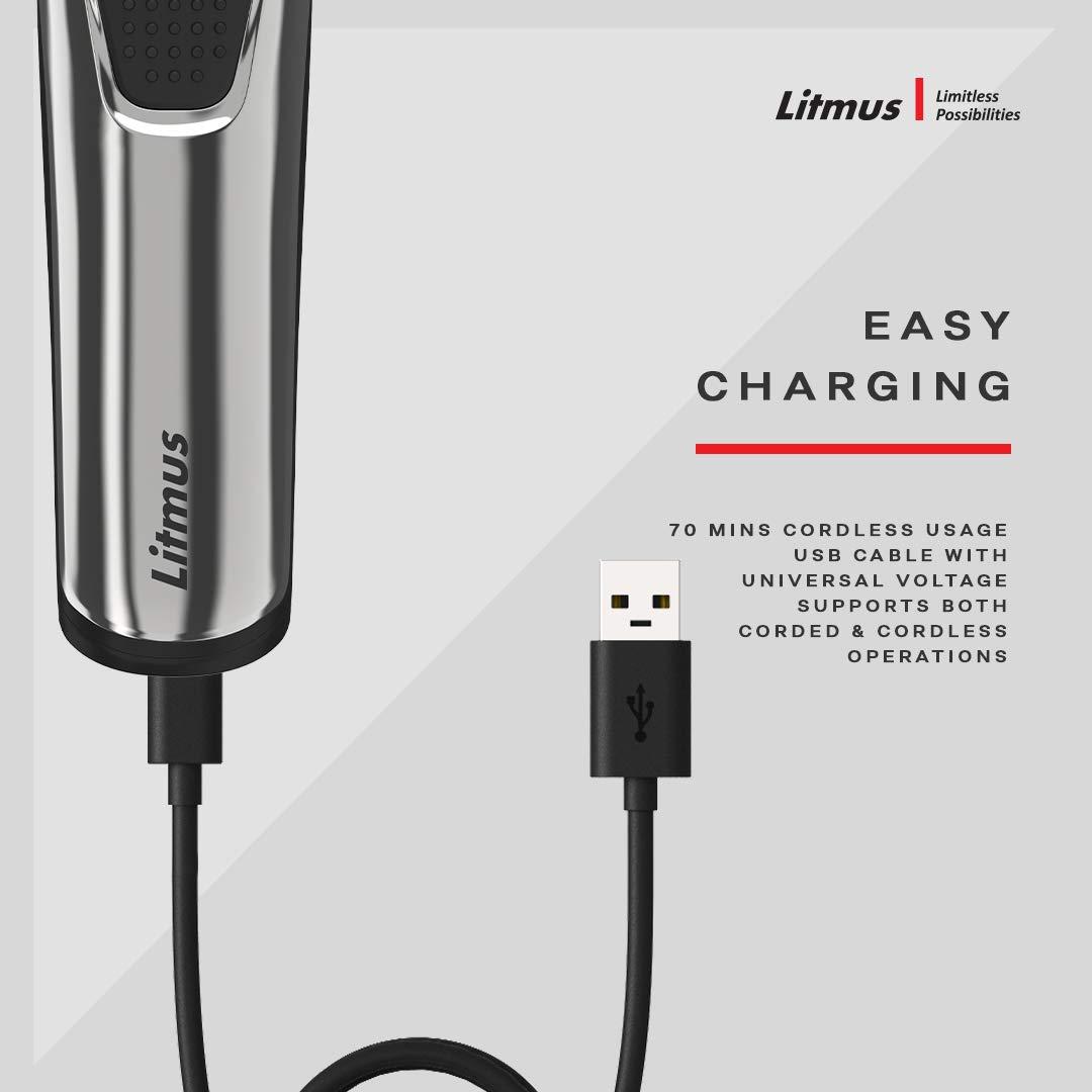Litmus LITMUS Men Precision Beard Trimmer PT-101(Luxury Edition, Chrome), Waterproof | Corded & Cordless | Run Time: 70 Mins