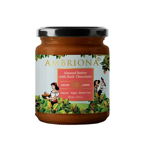 AMBRIONA Ambriona Vegan Almond Butter with Dark Chocolate | Gluten Free | Keto Friendly | 100% Natural | No Palm Oil | Healthy Chocolate Spread | 50% Almond Content | 200gm