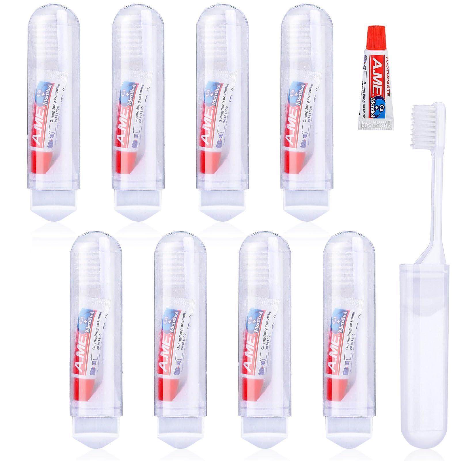 Azonee Azonee Mini Travel Toothbrush and Toothpaste Set of 8, Portable Foldable Toothbrush, Soft Camping Toothbrush Mini Toothbrush with Toothpaste for Travel Business Trip Camping Outdoor Activities