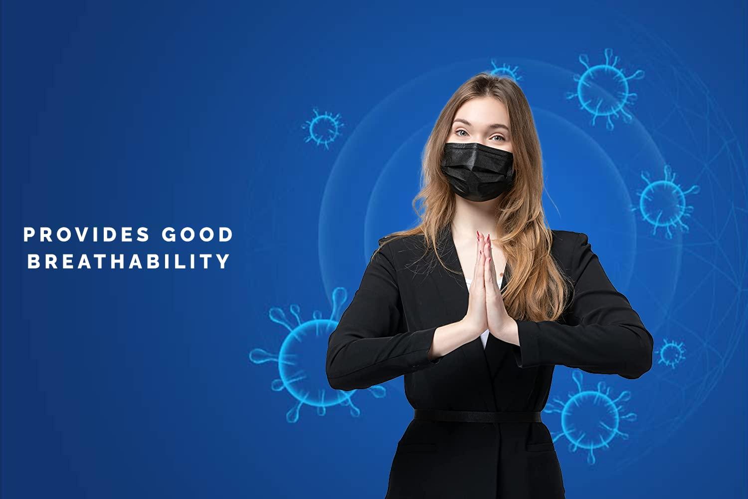 LAKHDATAR ENTERPRISE LAKHDATAR ENTERPRISE Nonwoven Fabric Black Disposable Mask Surgical Mask 3 ply Use and Throw Mask Pack of 100 Pcs Best for Men Women (100-black)