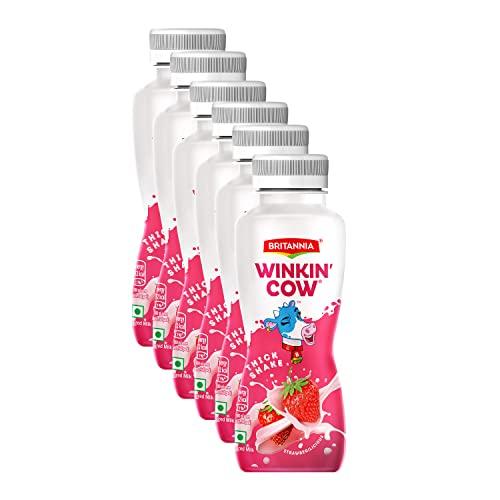 Britannia Winkin Cow Britannia Winkin Cow Thick Milkshake Strawberry Pet Bottle, 180 ml - Pack of 6