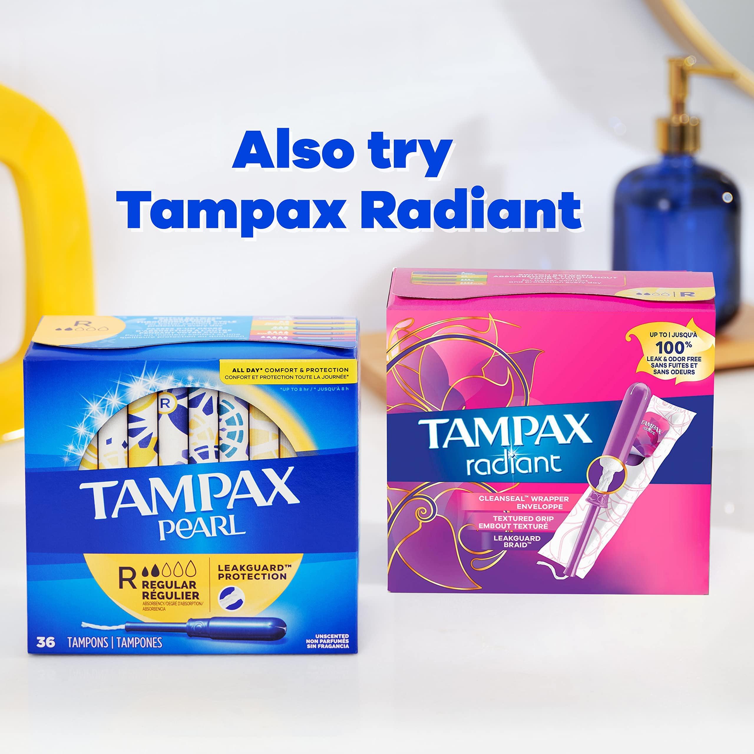 Tampax Tampax Pearl Plastic Tampons, Regular Absorbency, Unscented, 50 Count