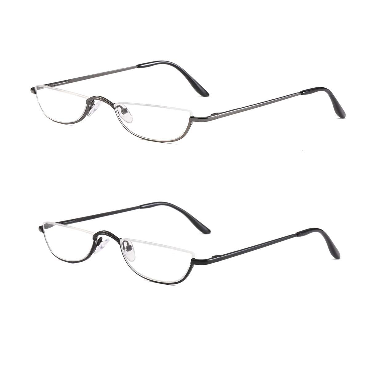 COVESATO COVESATO Half Frame Reading Glasses, Half Metal Moon Readers for Women Men, 2 Pack(gray,black), X