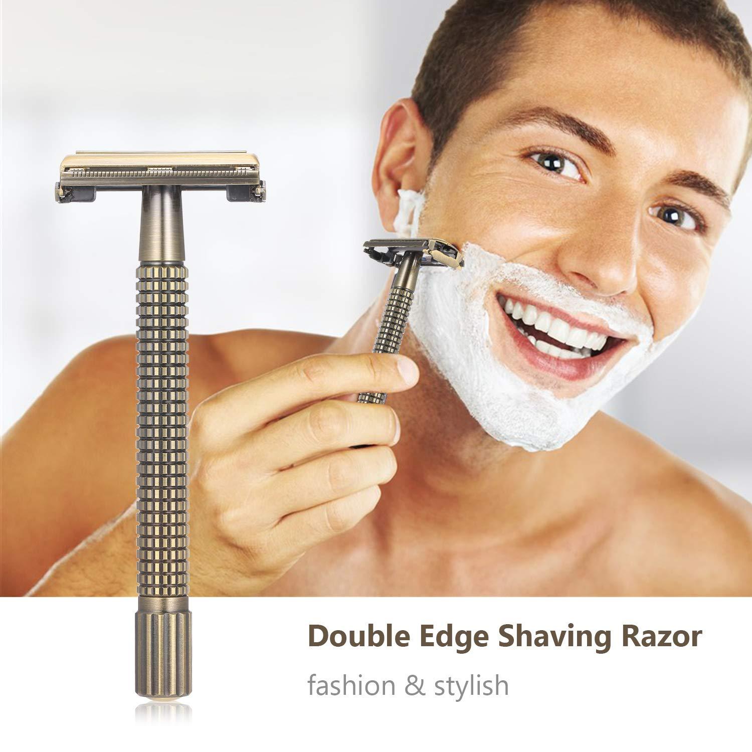 Layfuz Metal Double-Edged Shaving Razor Safety Beard Razor Manual Mustache Removal Traditional Shaving Tool for Hotel Home Travel