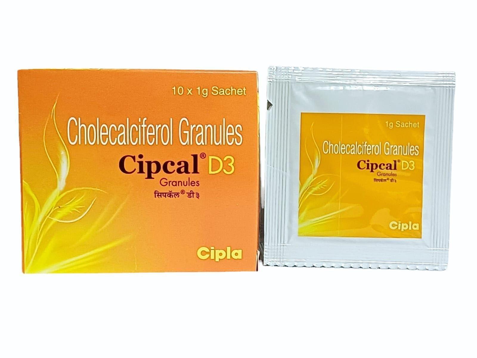 Generic Cipcal D3 Granules Vitamin D3 supplement Cholecalciferol Pack of 10 Sachets (each 1 gram) (1)