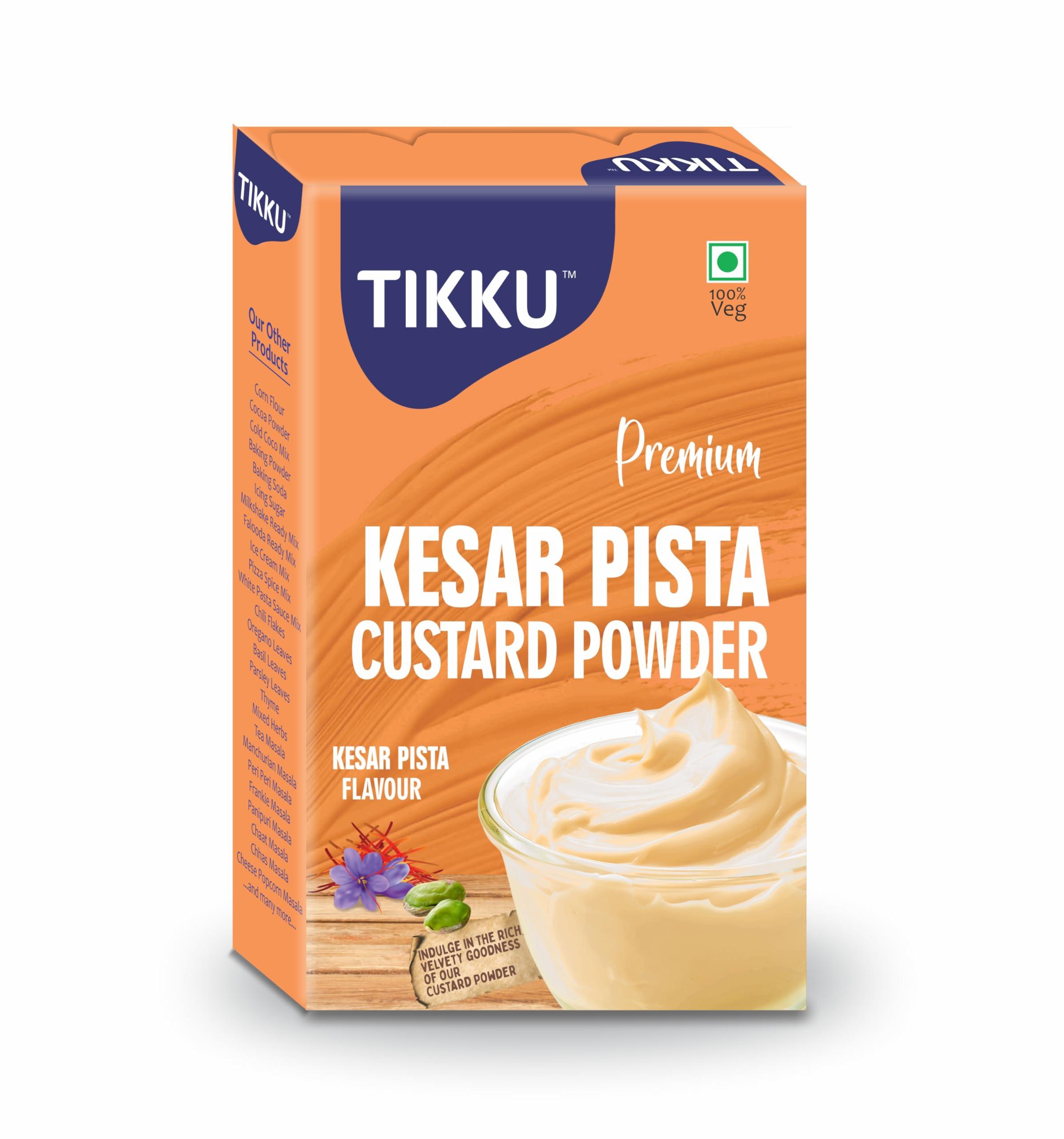 TIKKU Tikku Premium Kesar Pista Custard Powder 100 g Box | Dessert Mix