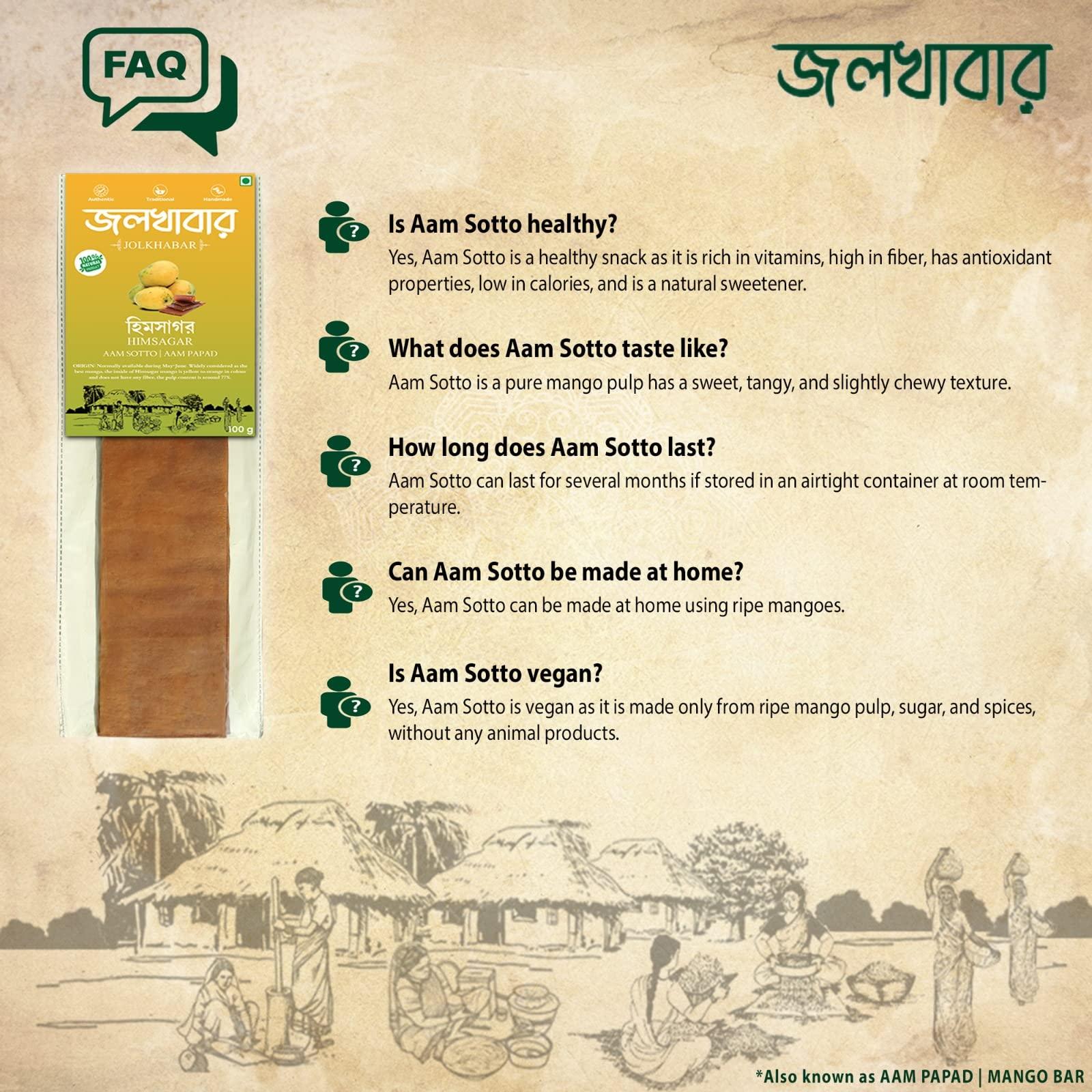 JOLKHABAR JOLKHABAR | HIMSAGAR - FAZLI AAM SOTTO Combo Pack | Himsagar - Fazli Mango Aam Papad | Aam Shotto | 100% Natural | Sundried | Authentic - Traditional - Handmade | Natural Sweetness of Mango | 200gm Pack (100gms each)