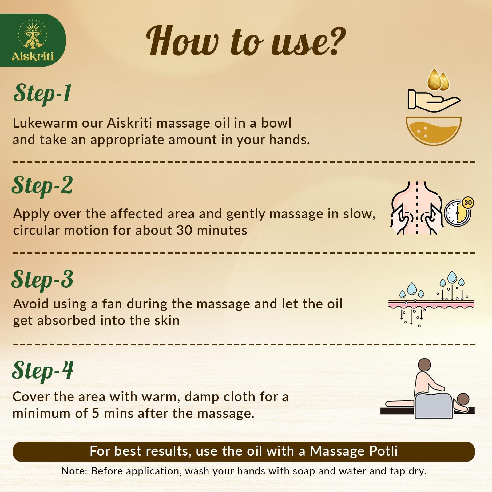 Aiskriti Aiskriti Ayurvedic Handmade Massage Oil For Backache - 200 ml, 13 Wonder Herbs, Helps to Relieve Sprain, Back Pain & Inflammation, Reduces Lower Back Pain, Improves Muscles Tone & Strength, 200 ml