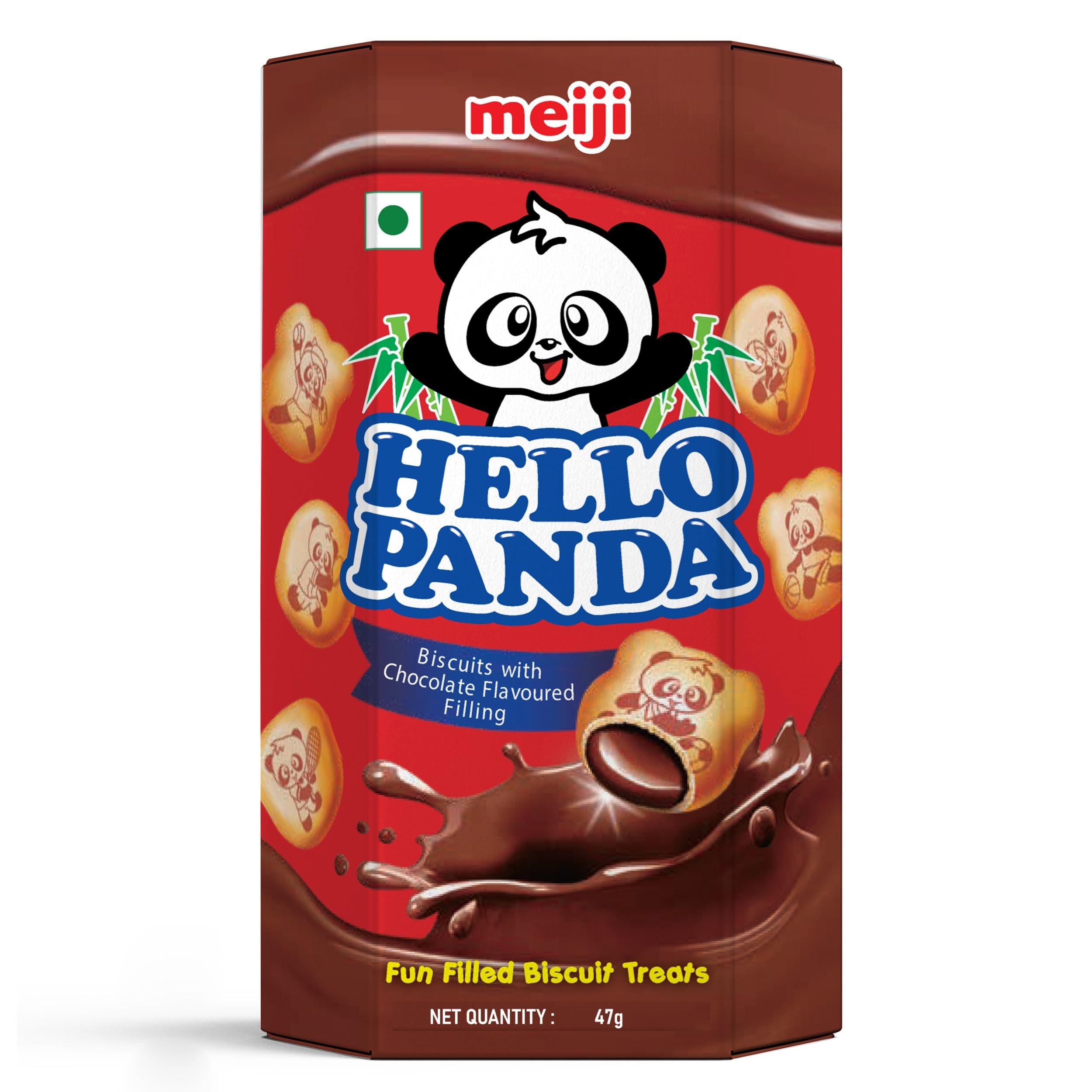 meiji meiji Hello Panda Biscuits With Chocolate Flavoured Filling| Bite Sized Biscuits Filled With Chocolate Flavoured Cream| (Pack Of 10) - 540 Gm