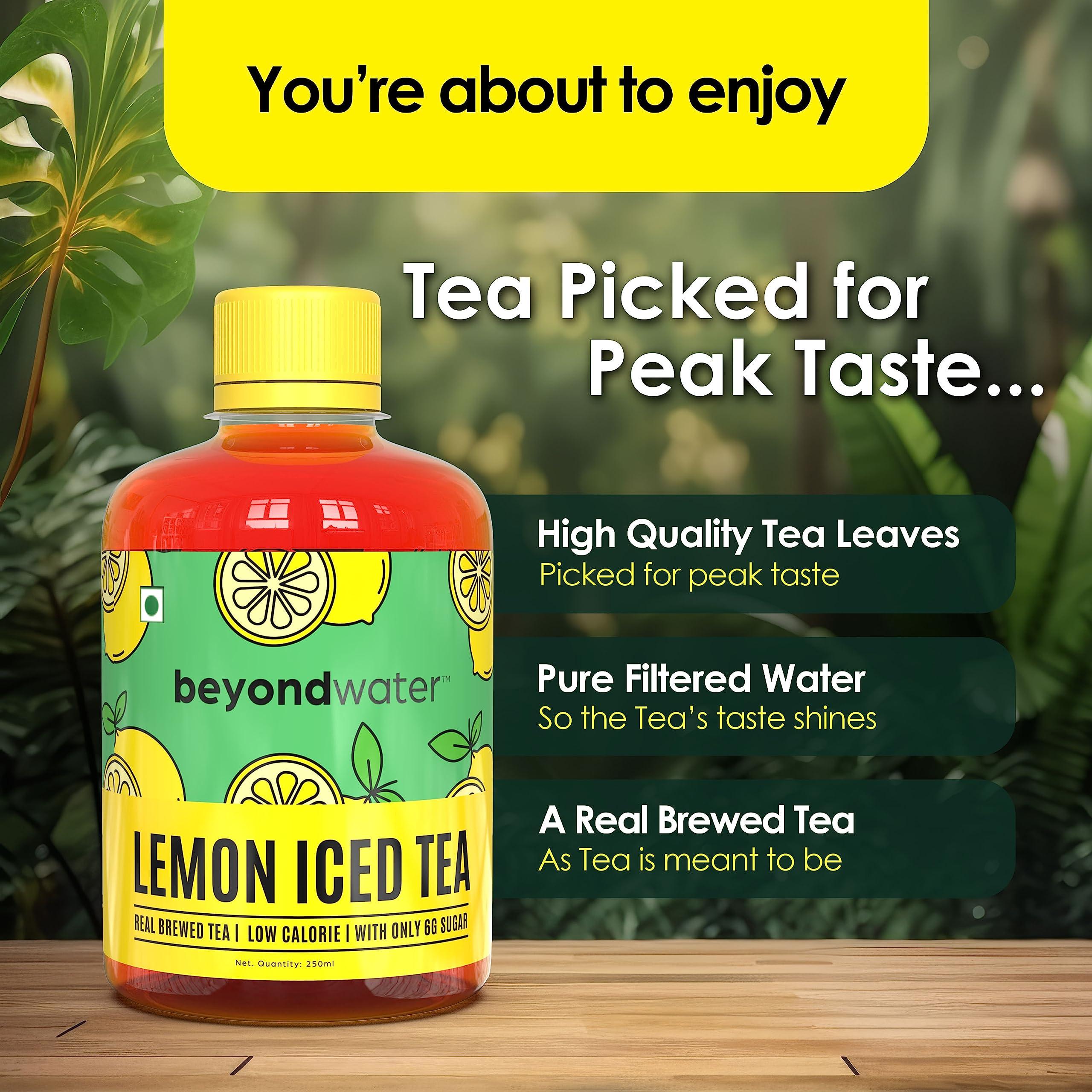 BEYOND WATER Beyond Water Lemon Iced Tea Low-Calorie Ready To Drink Real Brewed Tea with Low sugar 250 ml (Pack of 6)