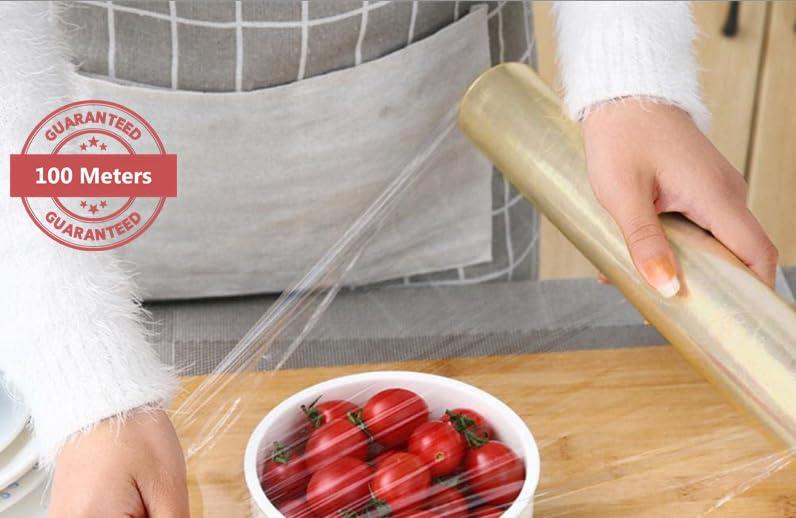 STARGAZE Pack of 2 EZ Food Covering Cling Film Roll 100 Meter guaranteed. Transparent Foil Wrap Easy to Use 12 inch, Extra Thick. Plastic Wrap for Food, BPA Free Food Wrap
