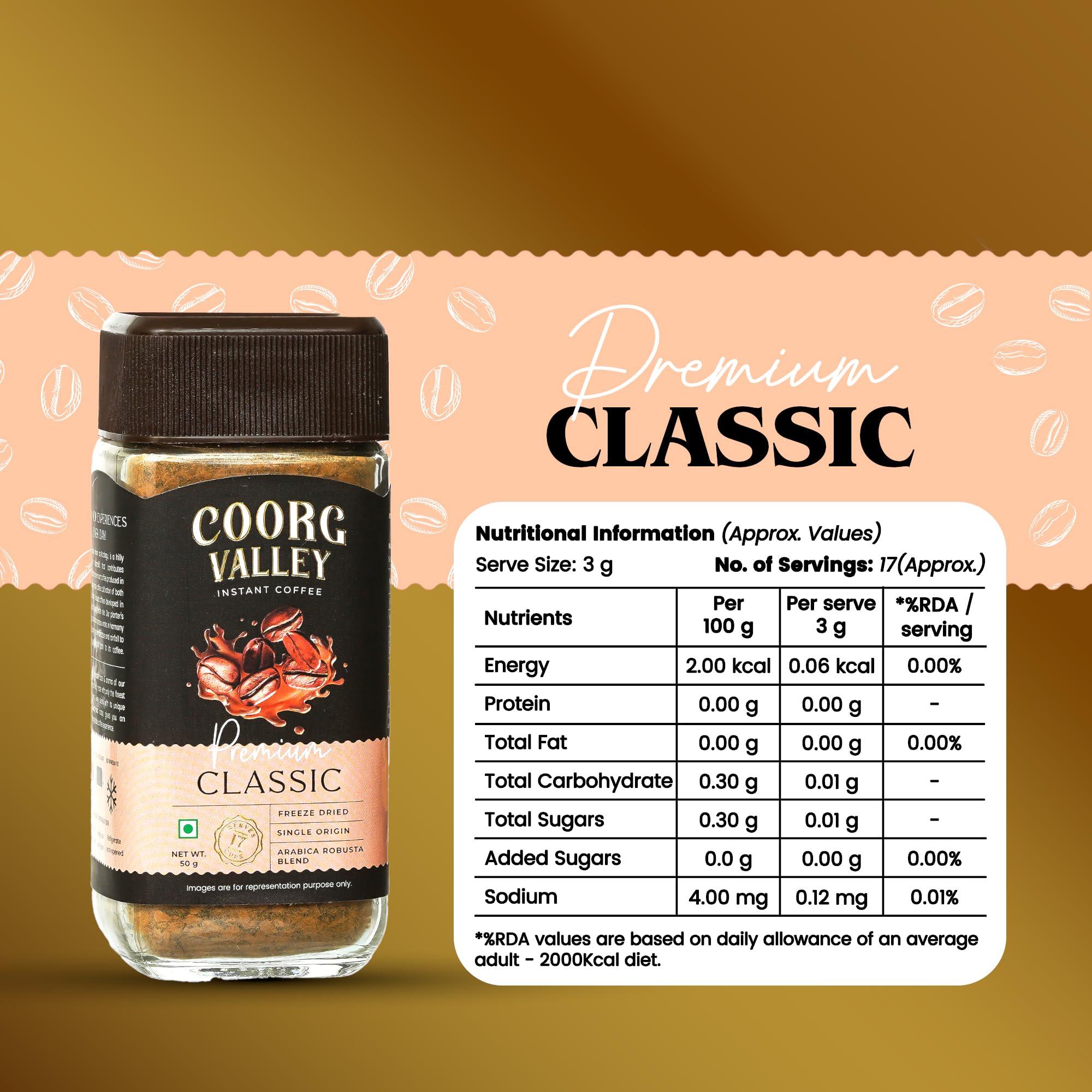 Coorg Valley Coorg Valley Premium Classic Coffee | Arabica Robusta Blend | Freeze Dried Coffee - 50 g (Pack of 1)