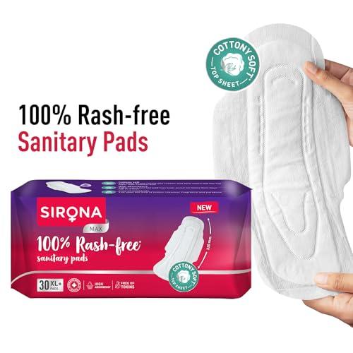 Sirona Sirona Max Sanitary Pads for Women | XL Plus (Pack of 30 Pads) | 100% Rash Free & Toxic-Free | Organic Cotton Sanitary Pad | Up to 0% Leakage, Comfortable & High Absorbency