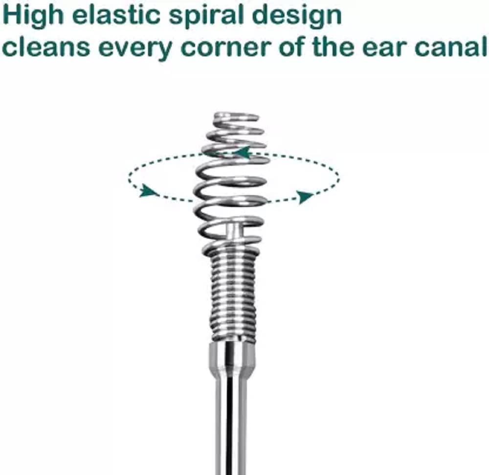 JHRK JHRK Ear Cleaner Kit - Ear Cleaning Kit 6 Pieces Ear Wax Removal Smooth Stainless Steel Kit, Ear Safety Cleaner with White Brush and Storage Box with Coil Spring Cleaner(6 Pcs)